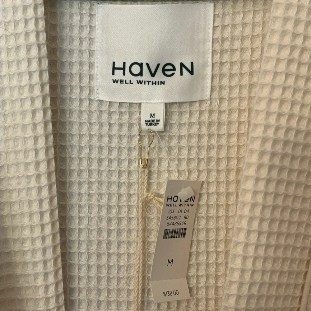 100% Turkish Cotton Ivory Waffle Knit Robe - Picture 4 of 5